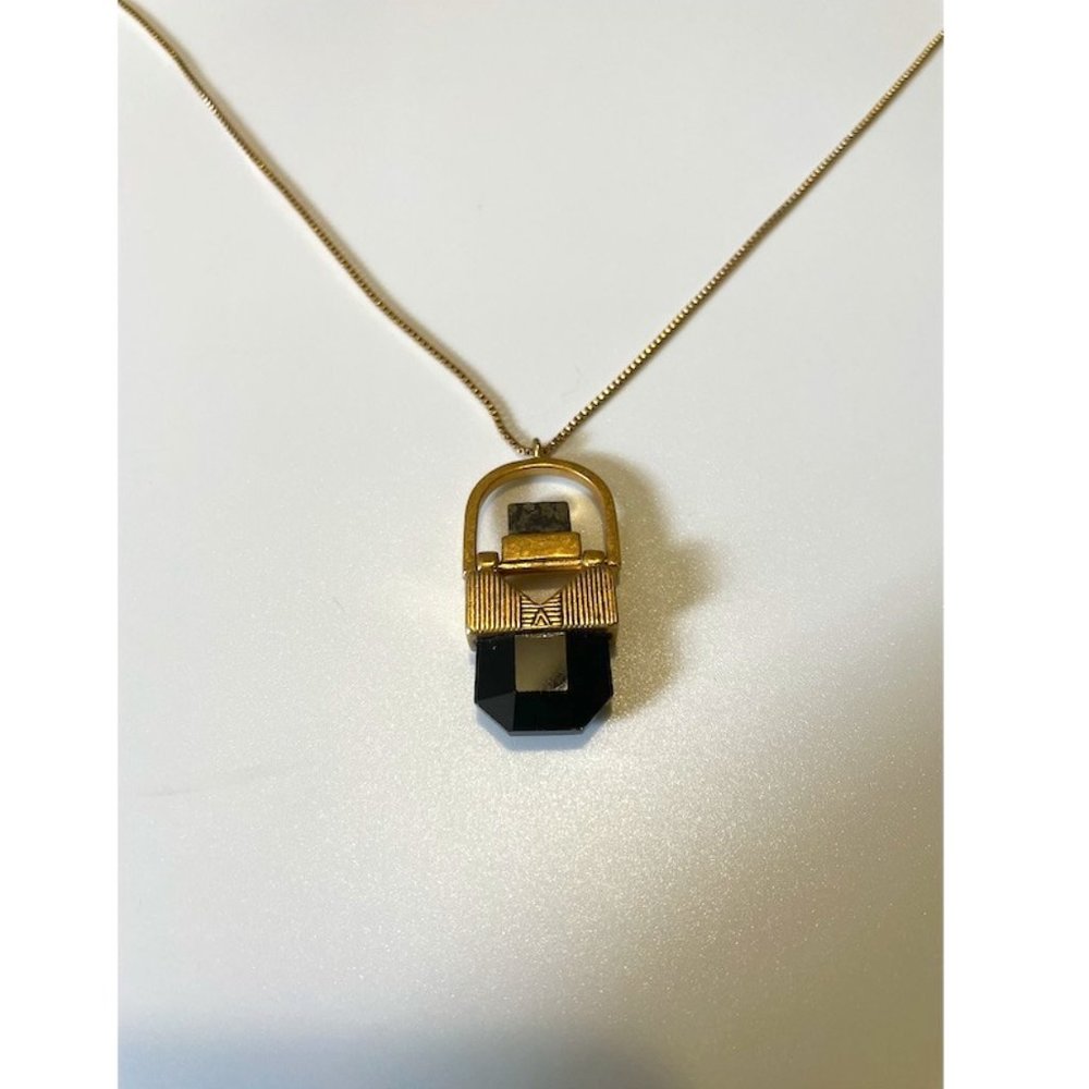 Madewell Adjustable Gold Necklace with Black Stone Pendant